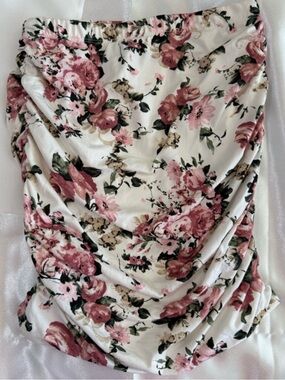Floral Ruched Tube Top - Pink Rose Print